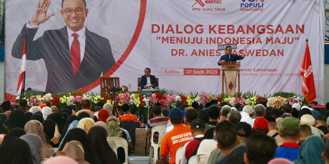 Dewan Pimpinan Pusat (DPP) Gerakan Rakyat menggelar dialog kebangsaan bertema "Menuju Indonesia Maju" di Sport Center Lamongan, Jawa Timur (Jatim), pada Sabtu (27/9/2025).